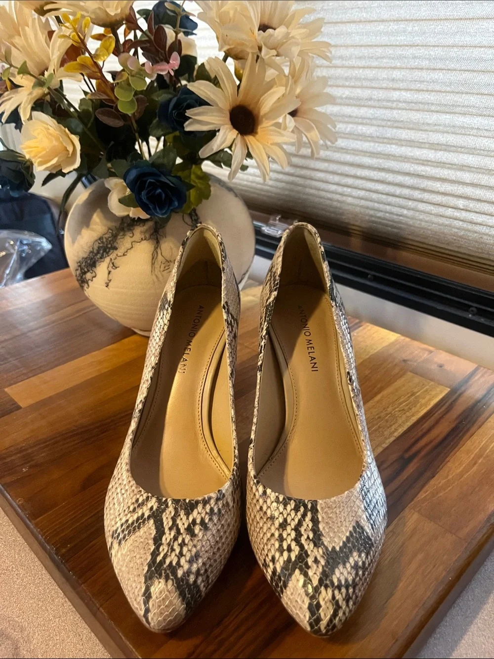 ANTONIO MELANI Neutral Snake-Print Pointed-Toe Pumps